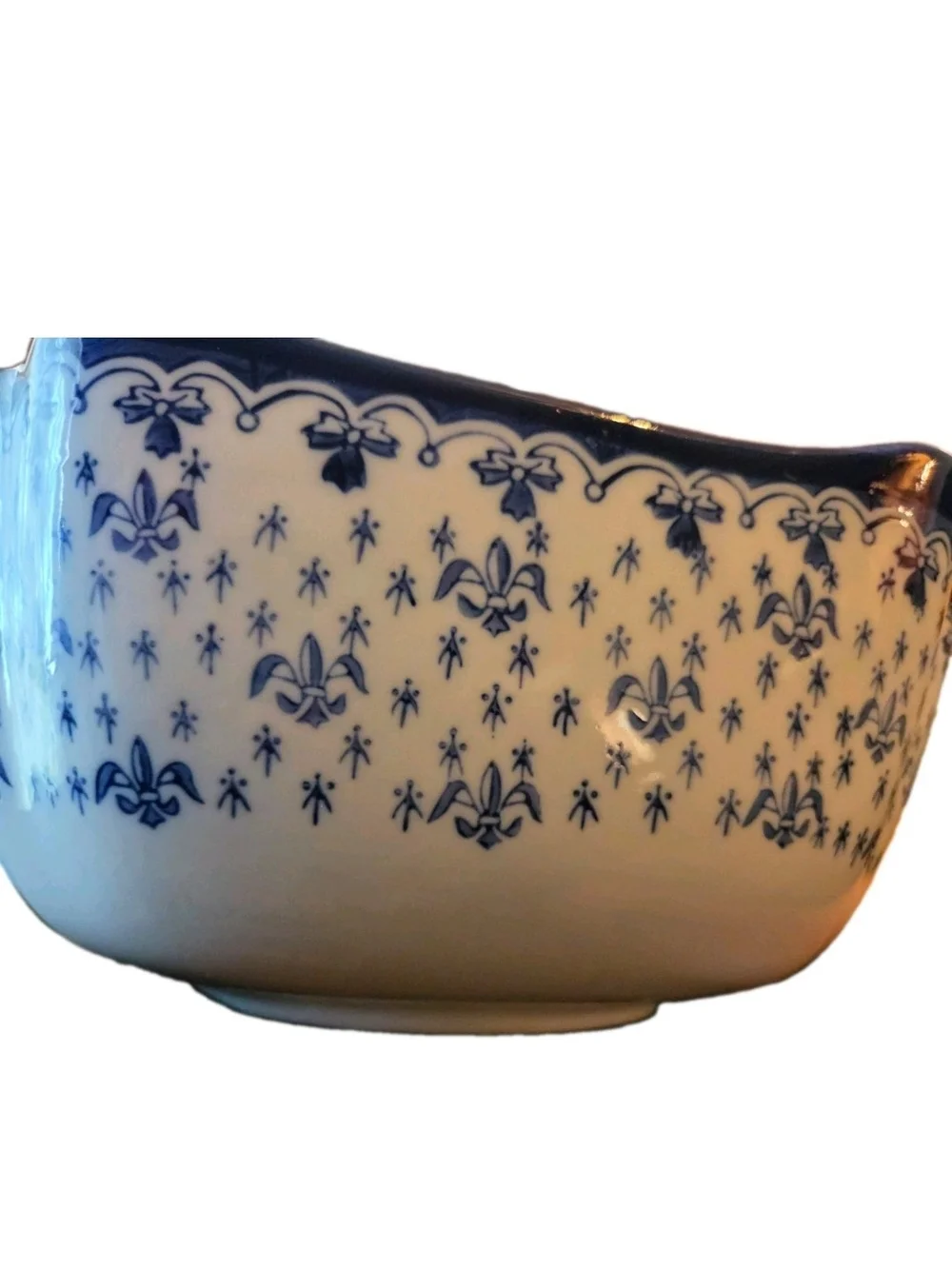 Vintage WCL Serving Bowl Blue Fleur-de-lis Cottage Grandma Country